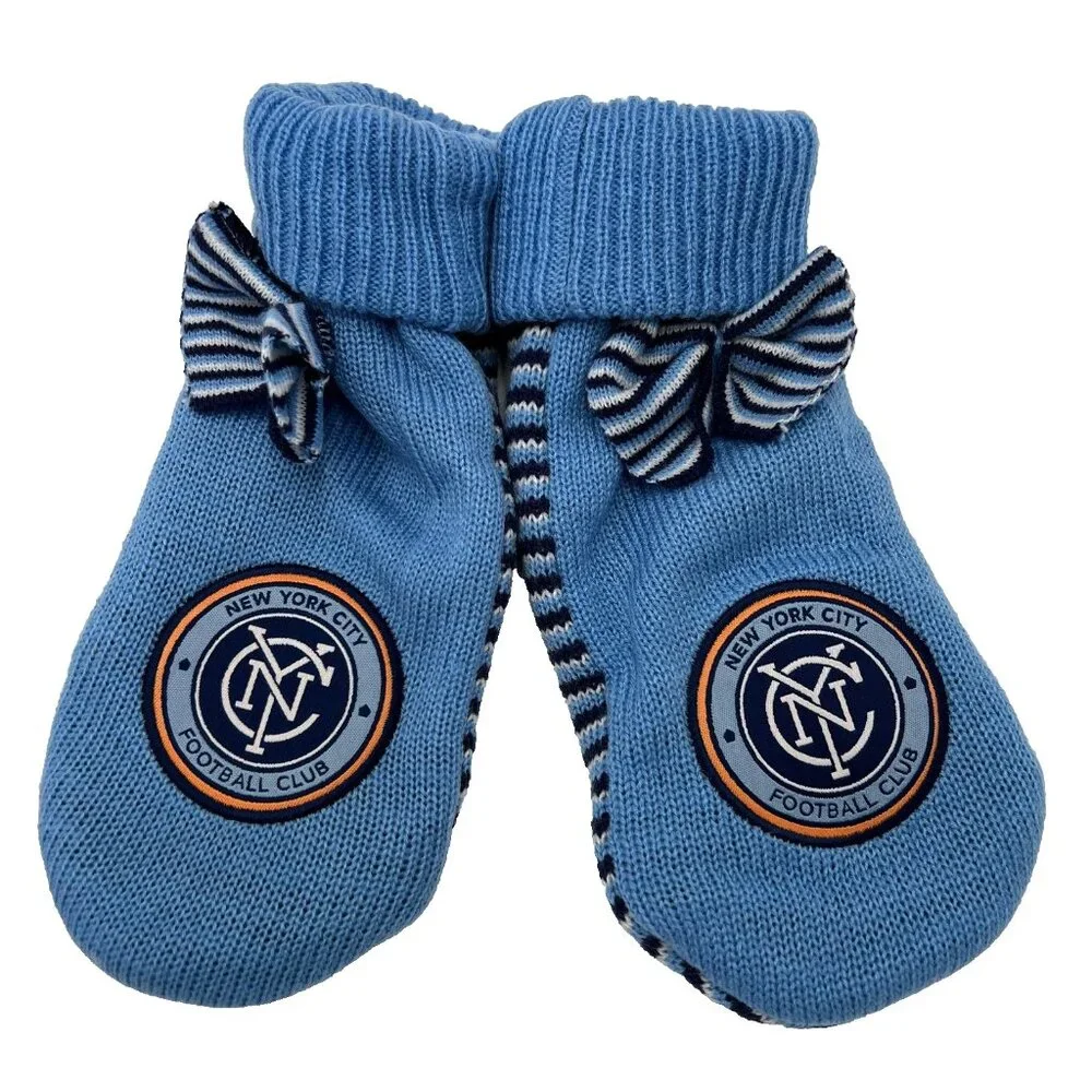 Adidas Womens OSFA Blue Striped Knit Bow New York City FC MLS Winter Mittens NWT